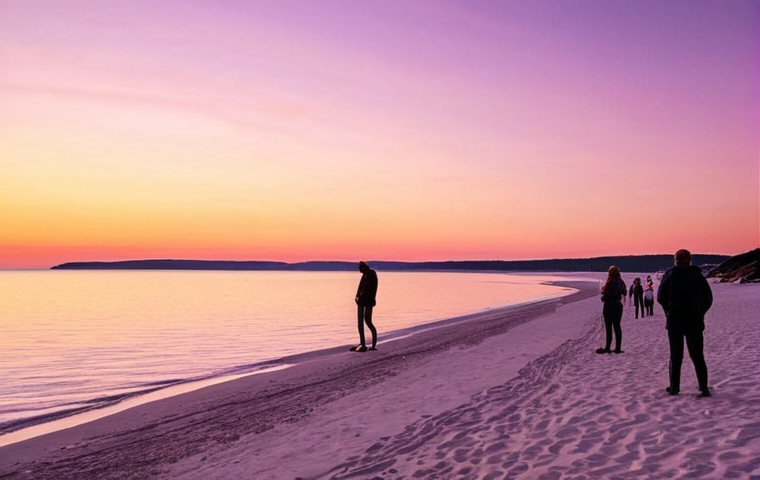 **Prompt:** A vibrant sunset at Sunset Point, Sweden. The sky is filled with orange, pink, and purple hues, reflecting on the calm, crystal-clear water. Soft white sand in the foreground leads to the sea. People are silhouetted, enjoying the view. Coastal setting, Scandinavian vibe.